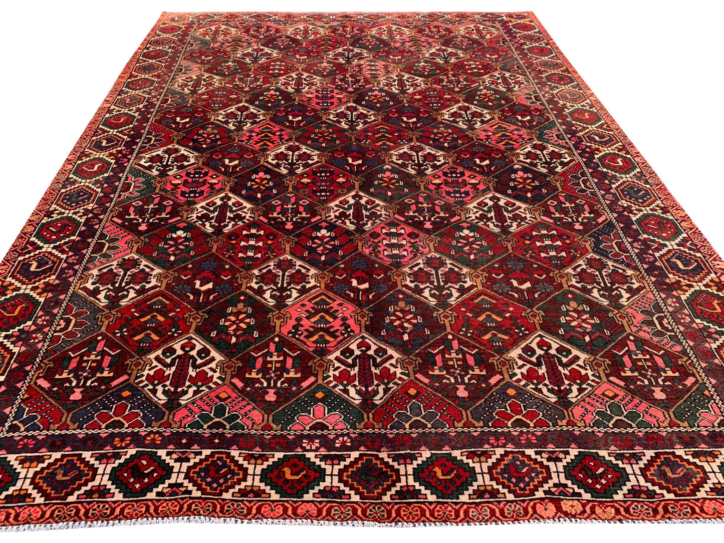 Amazing Hand Knotted Vintage Baghtiyaar Wool Area Rug 9.4 x 6.9 Ft