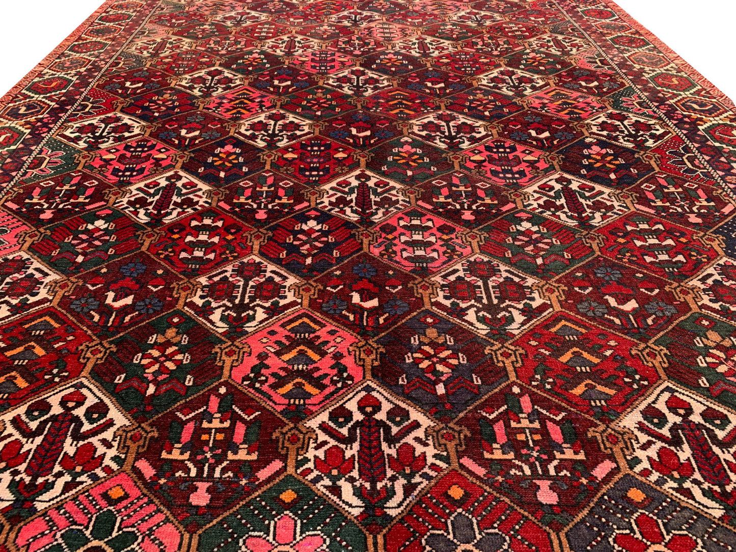 Amazing Hand Knotted Vintage Baghtiyaar Wool Area Rug 9.4 x 6.9 Ft