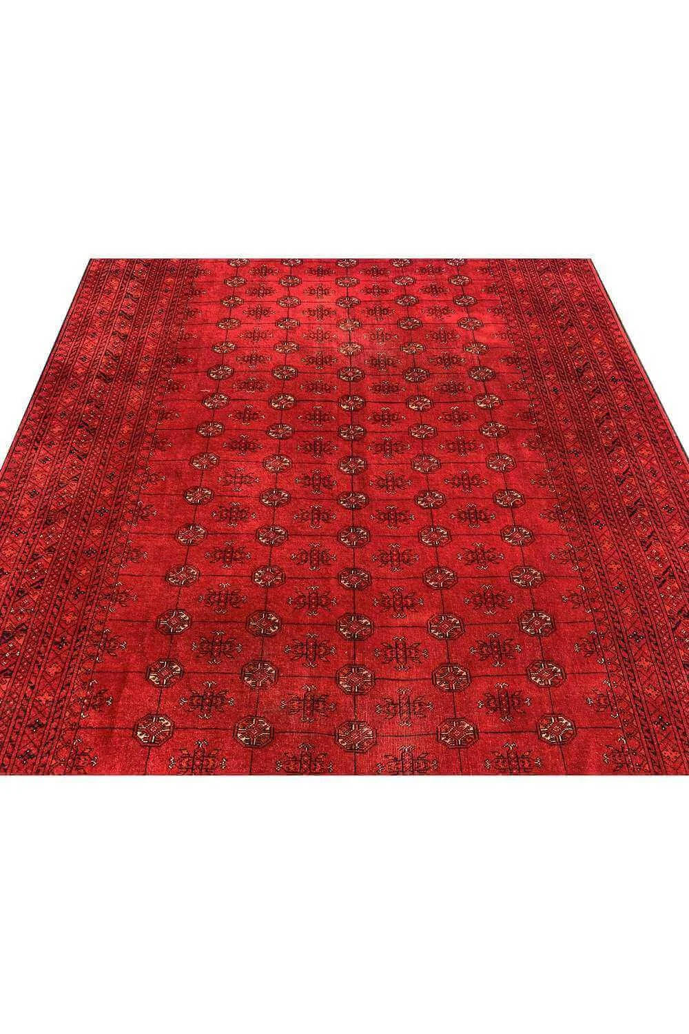 Amazing Hand Knotted Vintage Afghan Turkmen Moori Wool Area Rug 9.10 x 6.5 Ft