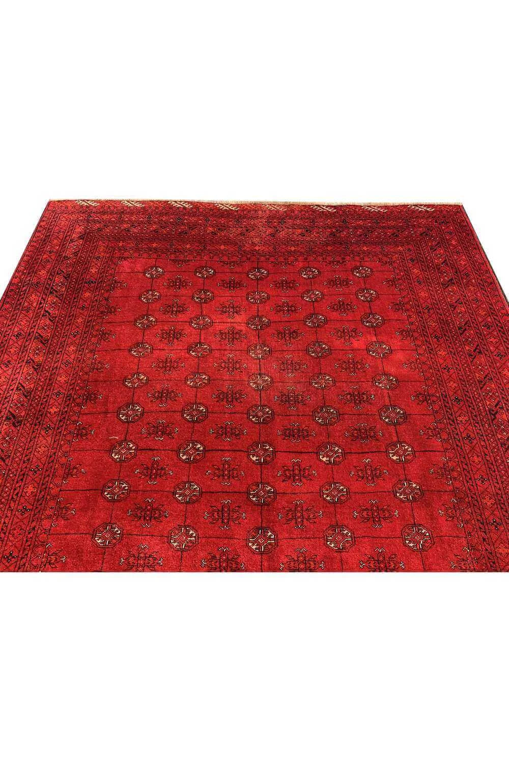 Amazing Hand Knotted Vintage Afghan Turkmen Moori Wool Area Rug 9.10 x 6.5 Ft
