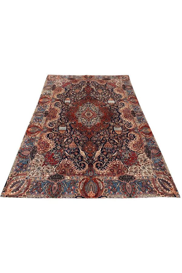 Amazing Hand Knotted Vintage Qashmour Hunting Pictorial Wool Area Rug 12.2 x 8.5 Ft