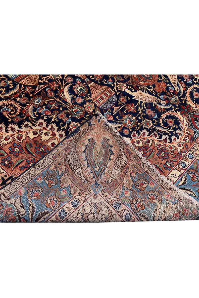 Amazing Hand Knotted Vintage Qashmour Hunting Pictorial Wool Area Rug 12.2 x 8.5 Ft
