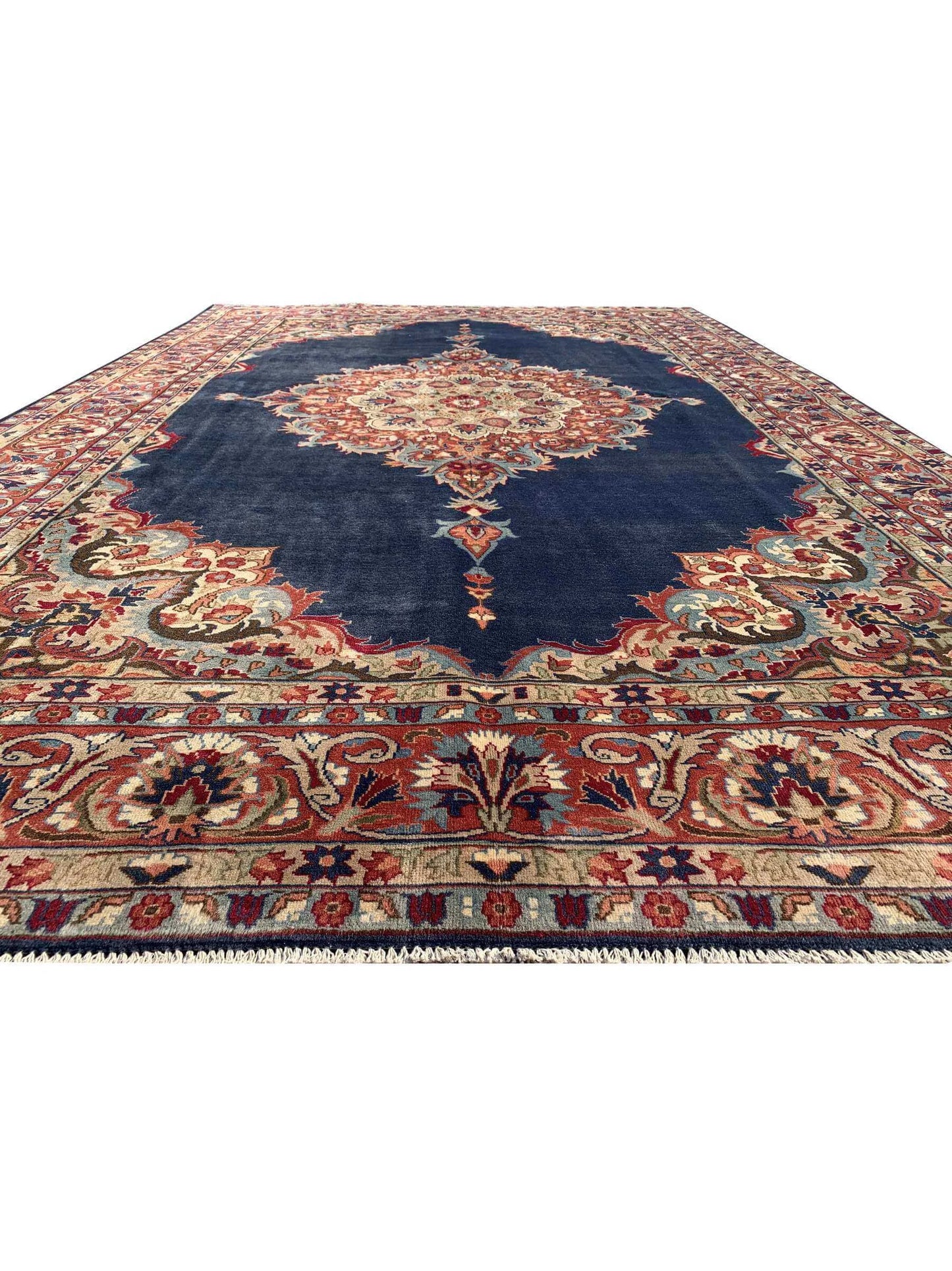 Amazing Hand Knotted Vintage Tabreez Wool Area Rug 9.10 x 6.9 Ft