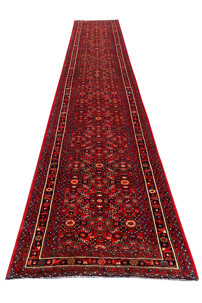 Authentic Hand Knotted Vintage Hamidoun Wool Area Runner Rug 16.2 x 3.5 Ft