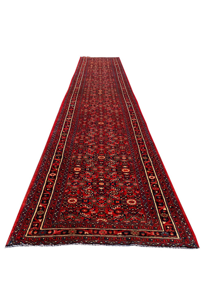 Authentic Hand Knotted Vintage Hamidoun Wool Area Runner Rug 16.2 x 3.5 Ft