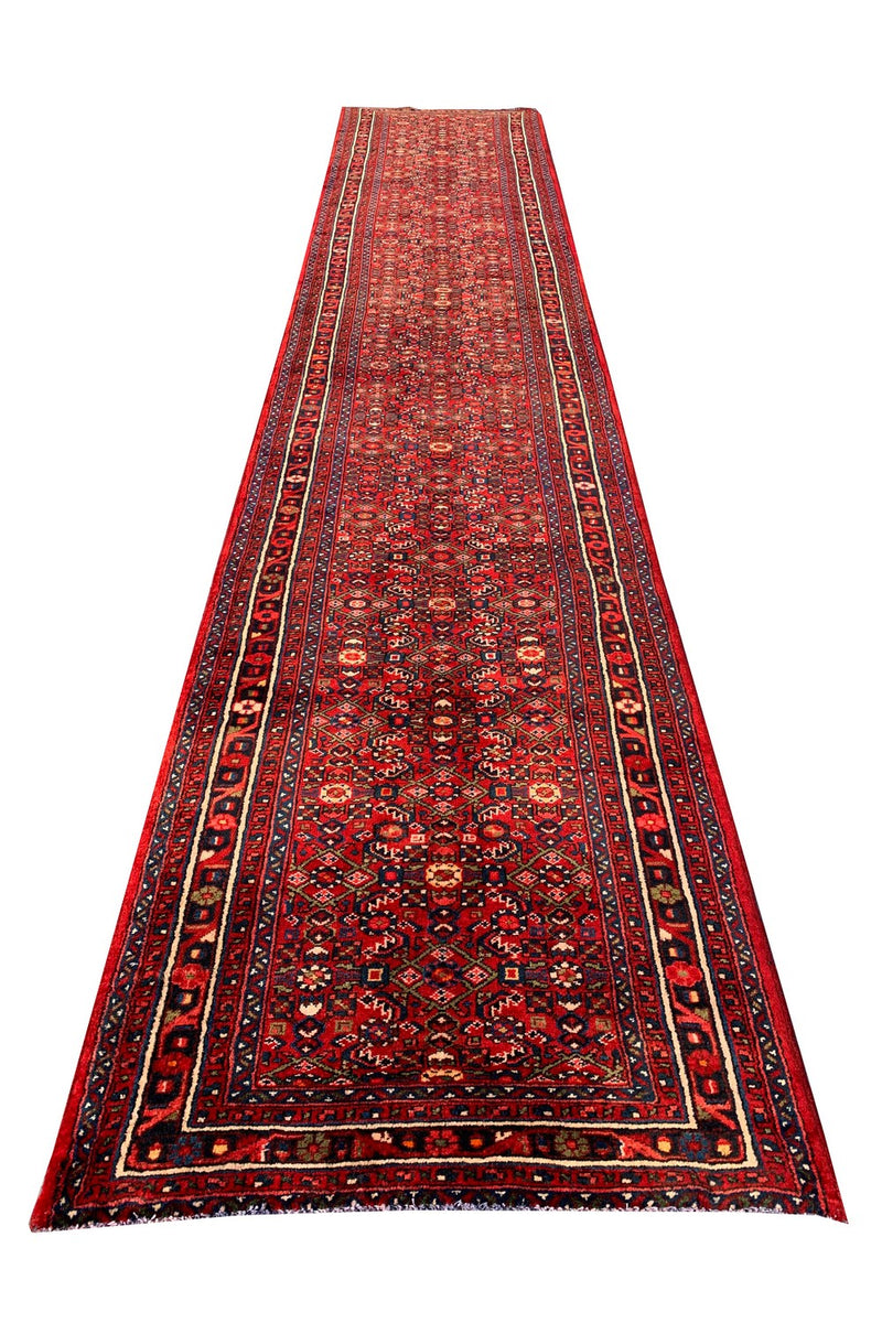 Authentic Hand Knotted Vintage Hamidoun Wool Area Runner Rug 16.2 x 3.5 Ft