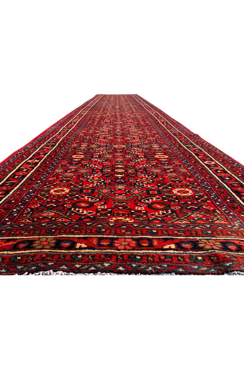 Authentic Hand Knotted Vintage Hamidoun Wool Area Runner Rug 16.2 x 3.5 Ft