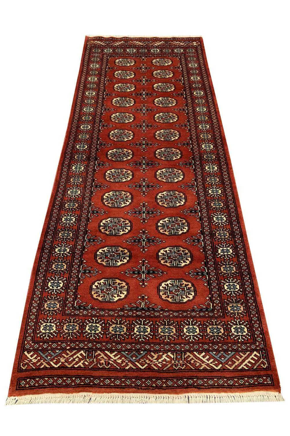 Amazing Hand Knotted Vintage Pakistani Bokhara Jhaldar Wool Area Rug 6.9 x 2.7 Ft