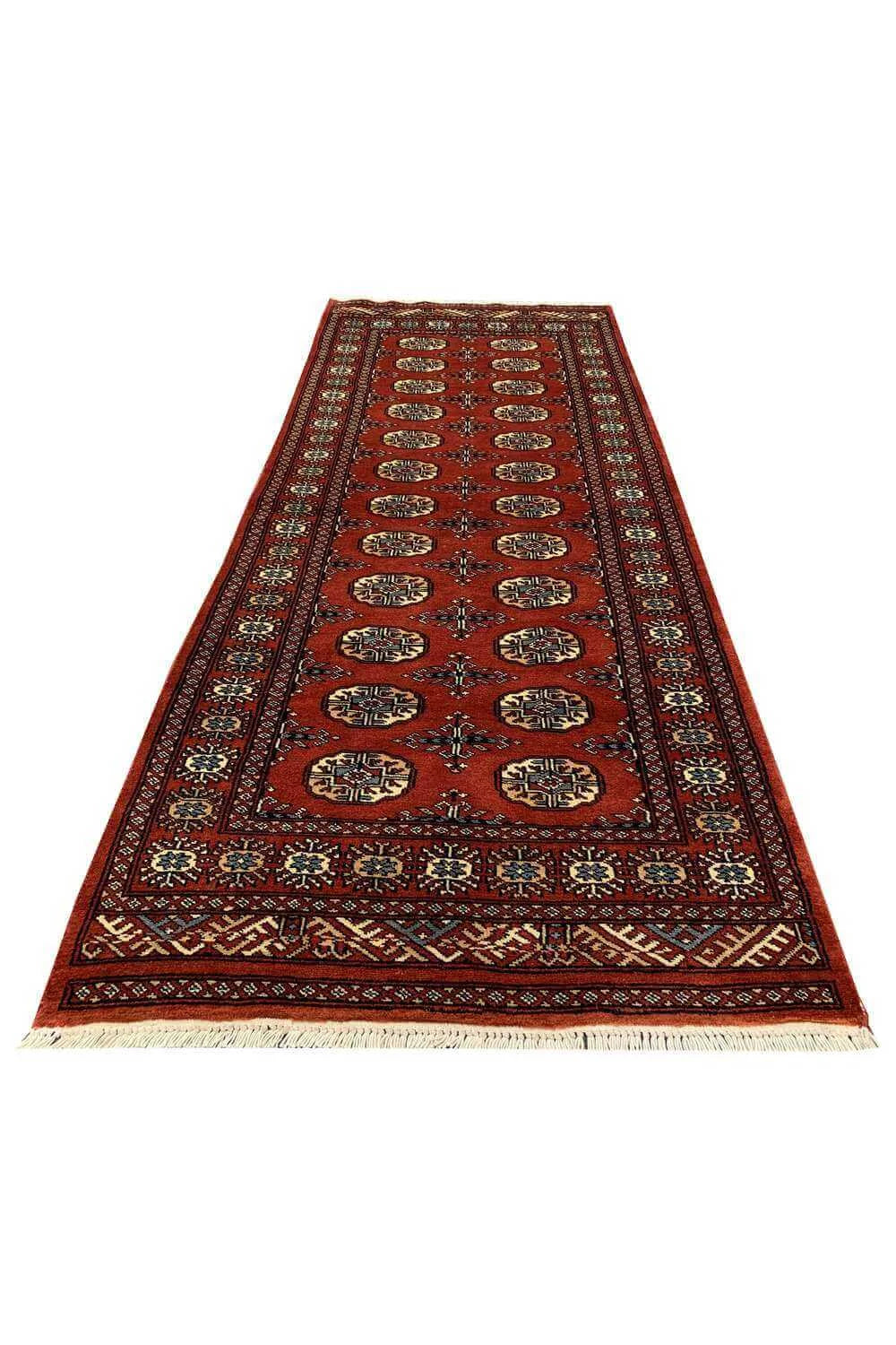 Amazing Hand Knotted Vintage Pakistani Bokhara Jhaldar Wool Area Rug 6.9 x 2.7 Ft
