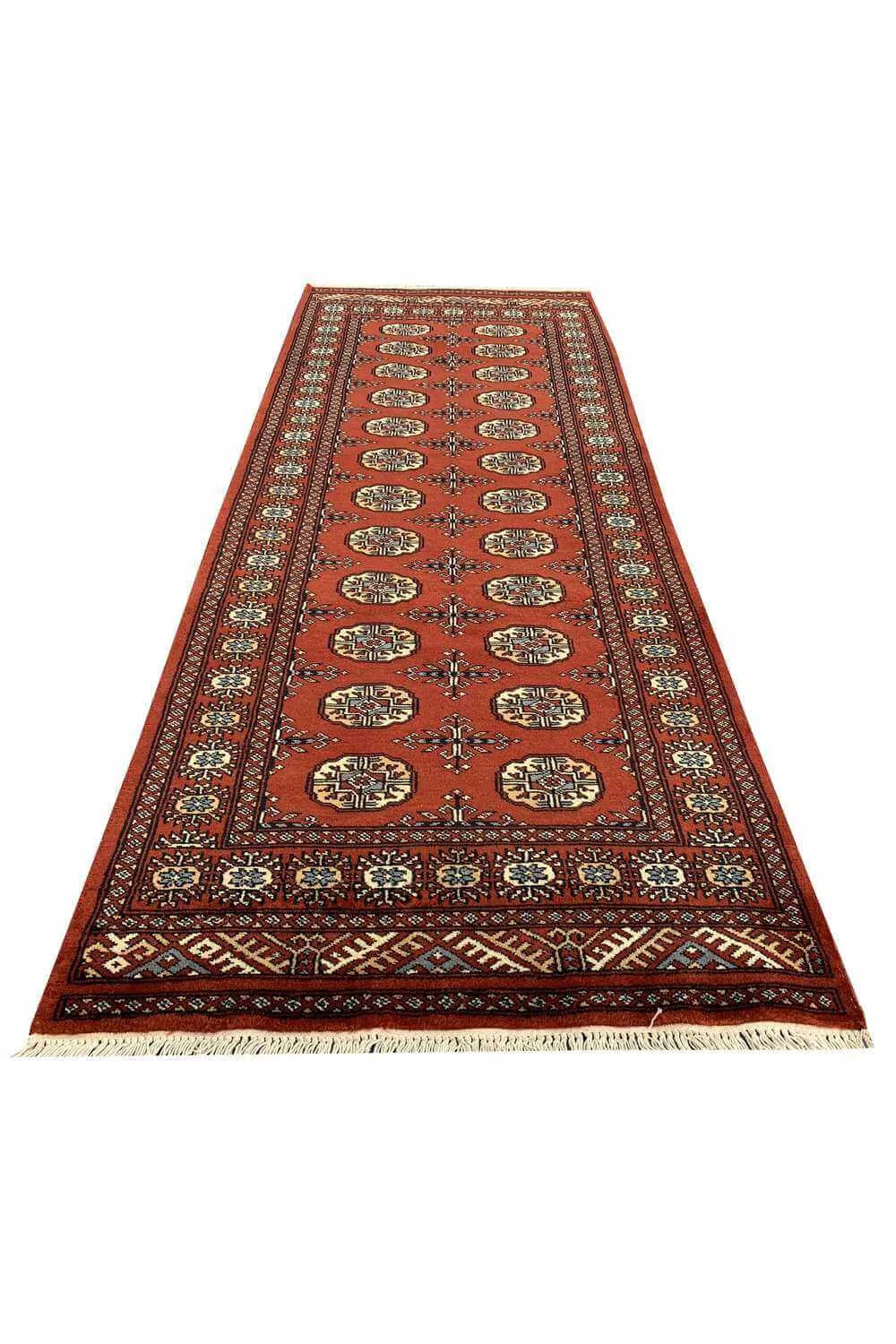 Amazing Hand Knotted Vintage Pakistani Bokhara Jhaldar Wool Area Rug 6.9 x 2.7 Ft