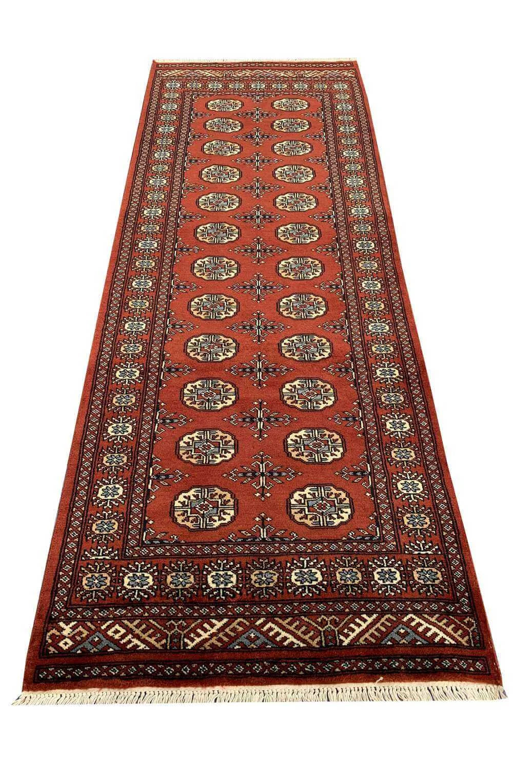 Amazing Hand Knotted Vintage Pakistani Bokhara Jhaldar Wool Area Rug 6.9 x 2.7 Ft