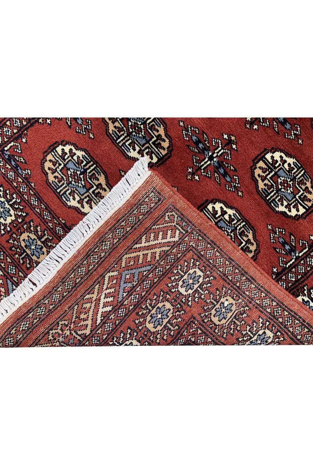 Amazing Hand Knotted Vintage Pakistani Bokhara Jhaldar Wool Area Rug 6.9 x 2.7 Ft