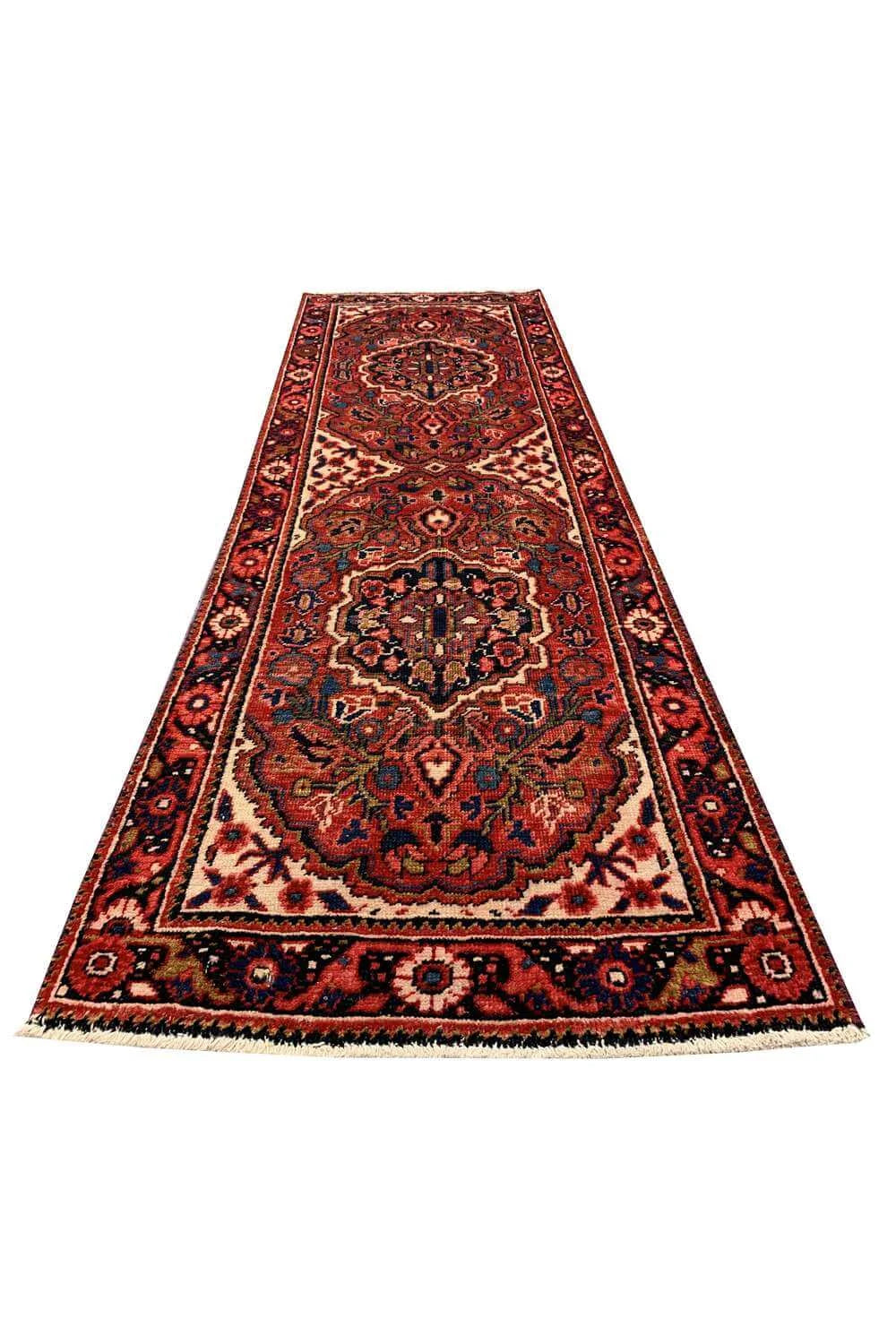 Amazing Hand Knotted Vintage Hareez Wool Area Runner Rug 7.4 x 2.3 Ft