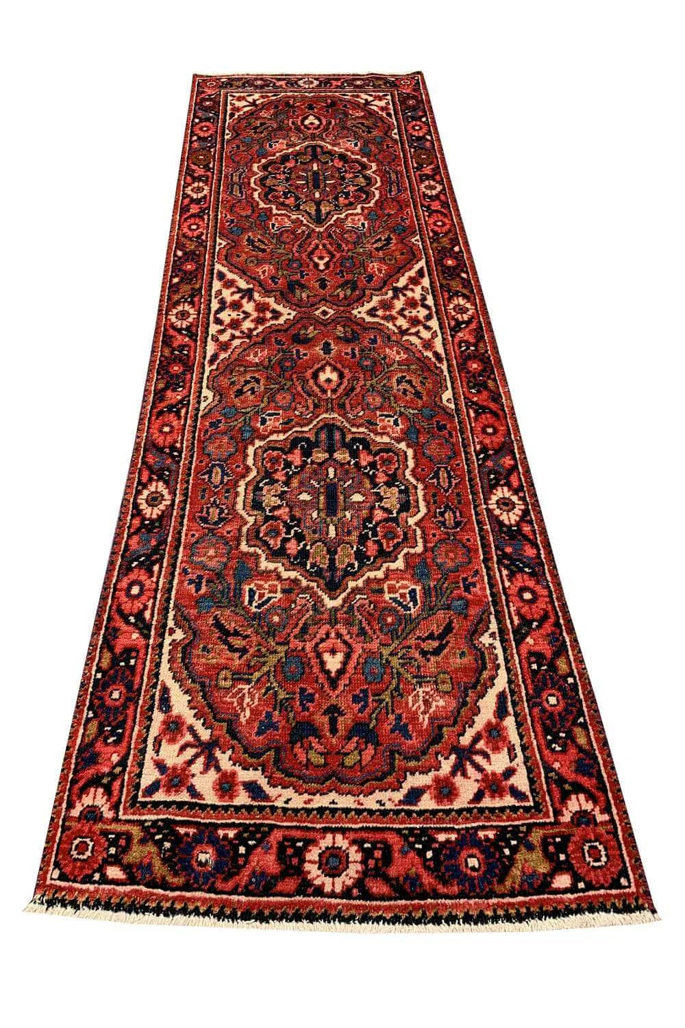 Amazing Hand Knotted Vintage Hareez Wool Area Runner Rug 7.4 x 2.3 Ft