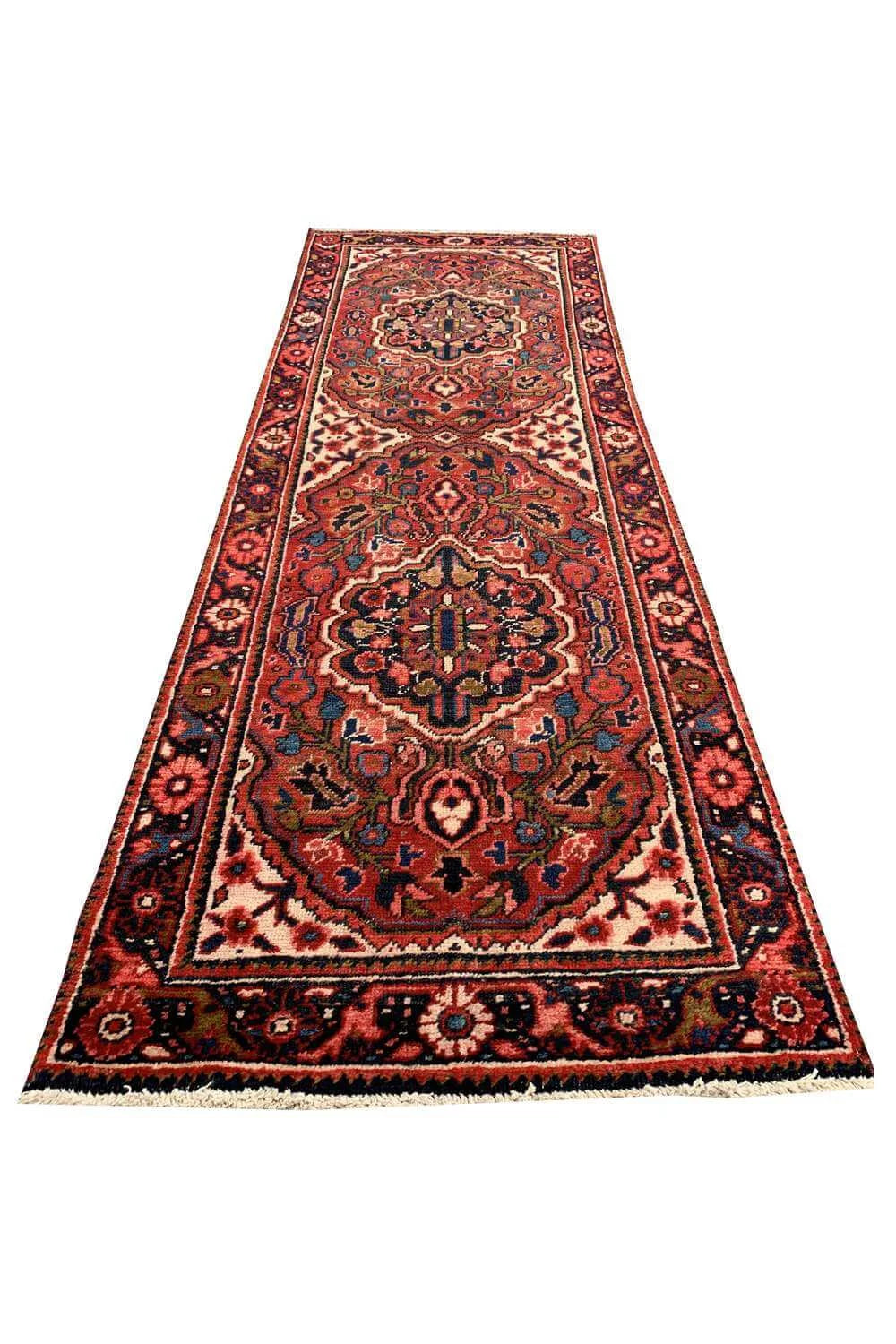 Amazing Hand Knotted Vintage Hareez Wool Area Runner Rug 7.4 x 2.3 Ft