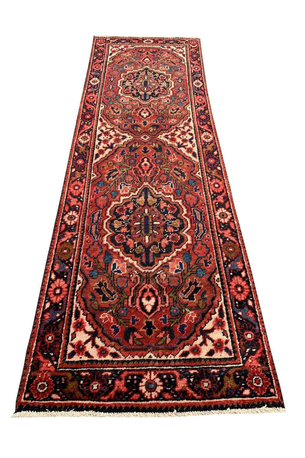 Amazing Hand Knotted Vintage Hareez Wool Area Runner Rug 7.4 x 2.3 Ft