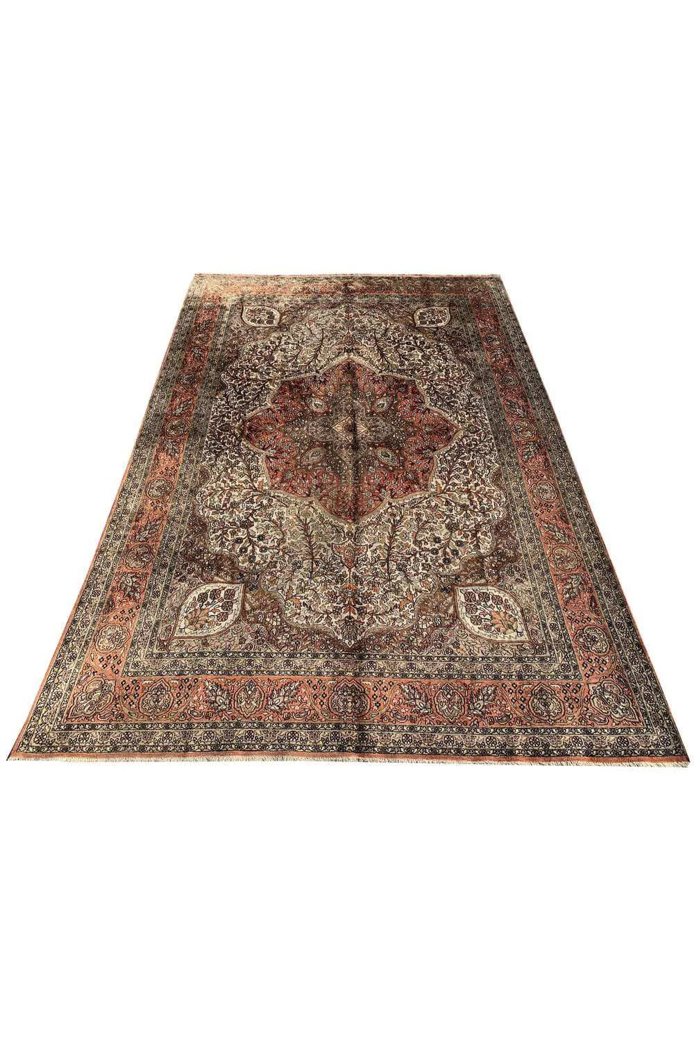 Amazing Hand Knotted Vintage Kashmiri Silk Area Rug 9.11 x 6.10 Ft