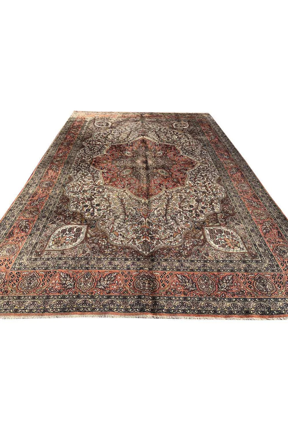 Amazing Hand Knotted Vintage Kashmiri Silk Area Rug 9.11 x 6.10 Ft