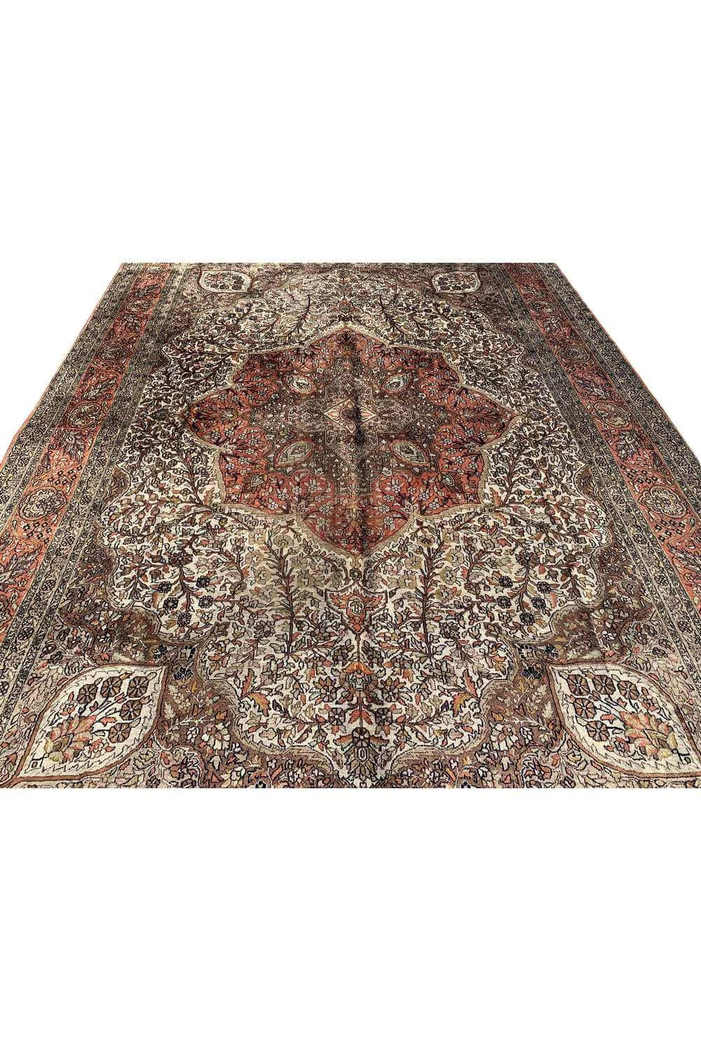 Amazing Hand Knotted Vintage Kashmiri Silk Area Rug 9.11 x 6.10 Ft