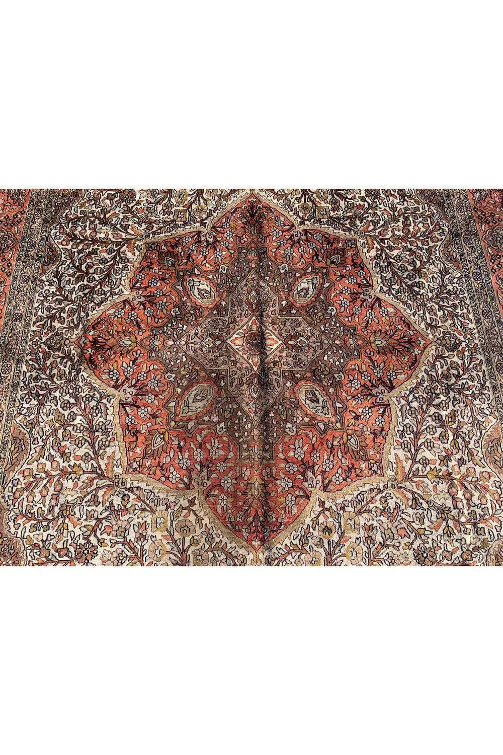 Amazing Hand Knotted Vintage Kashmiri Silk Area Rug 9.11 x 6.10 Ft