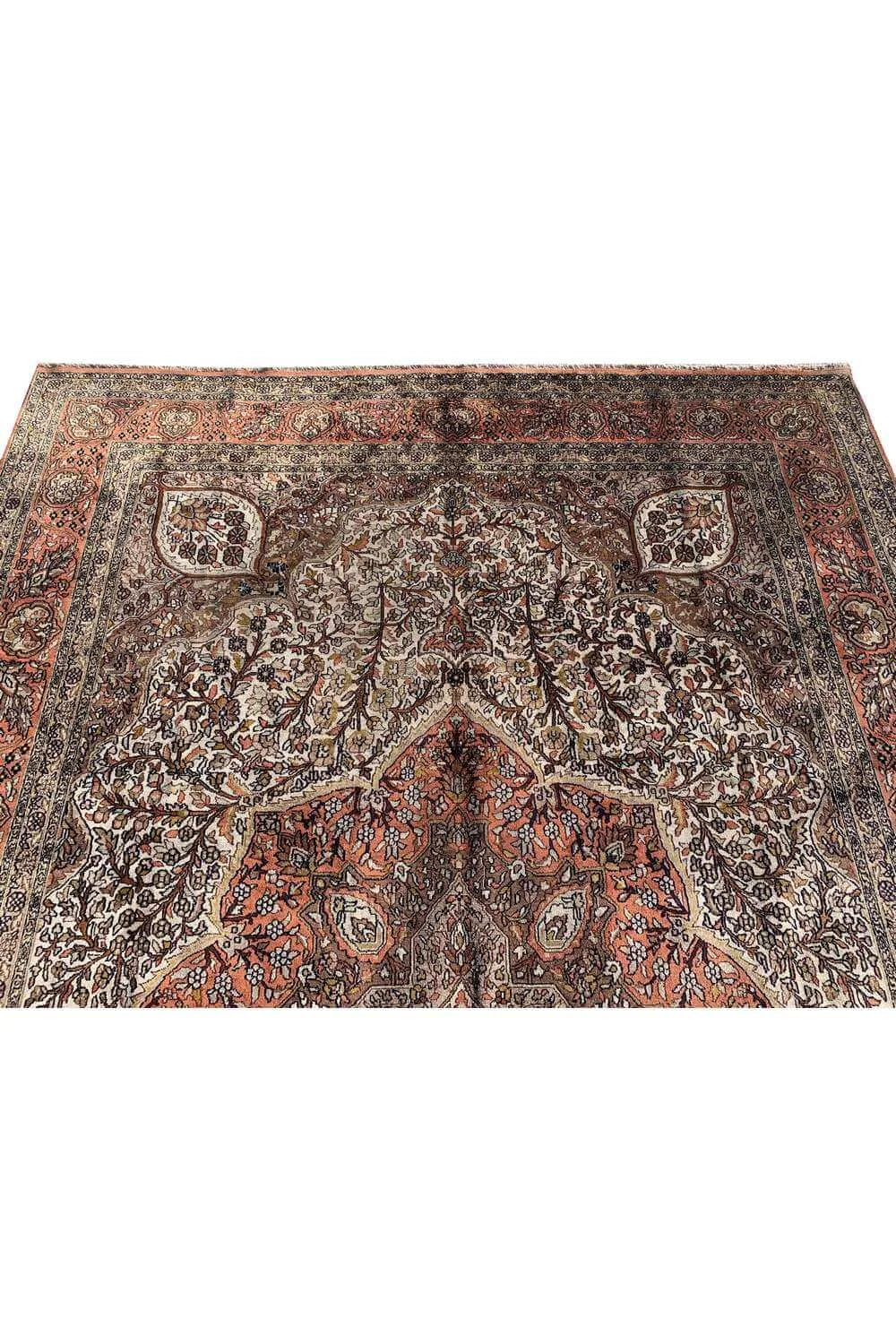 Amazing Hand Knotted Vintage Kashmiri Silk Area Rug 9.11 x 6.10 Ft
