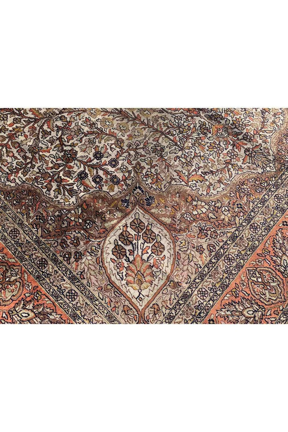 Amazing Hand Knotted Vintage Kashmiri Silk Area Rug 9.11 x 6.10 Ft