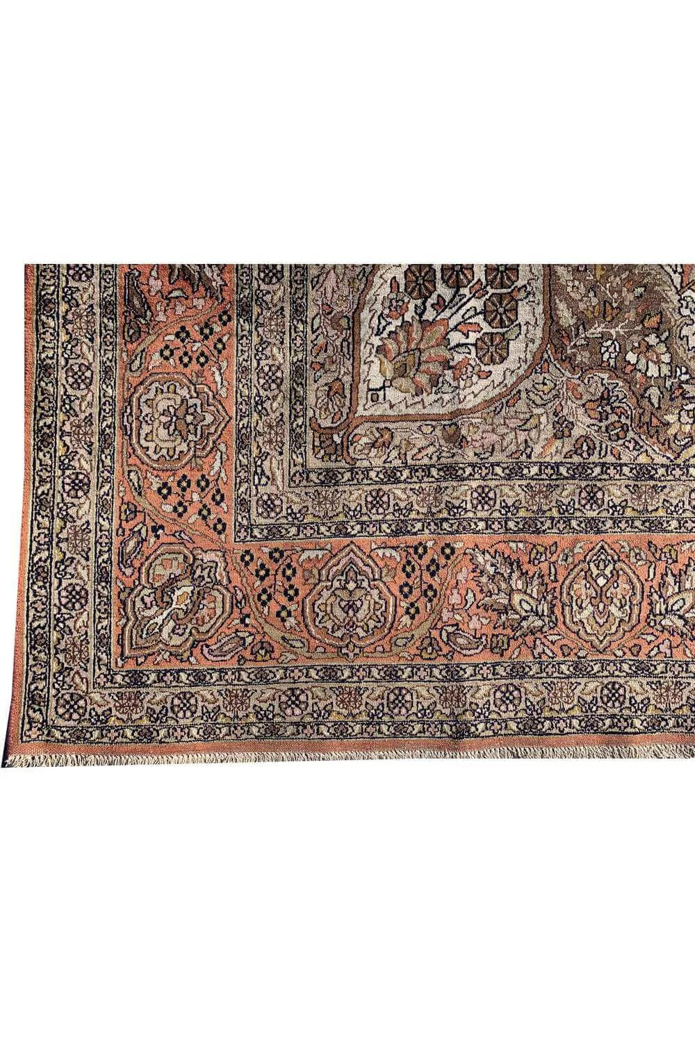 Amazing Hand Knotted Vintage Kashmiri Silk Area Rug 9.11 x 6.10 Ft