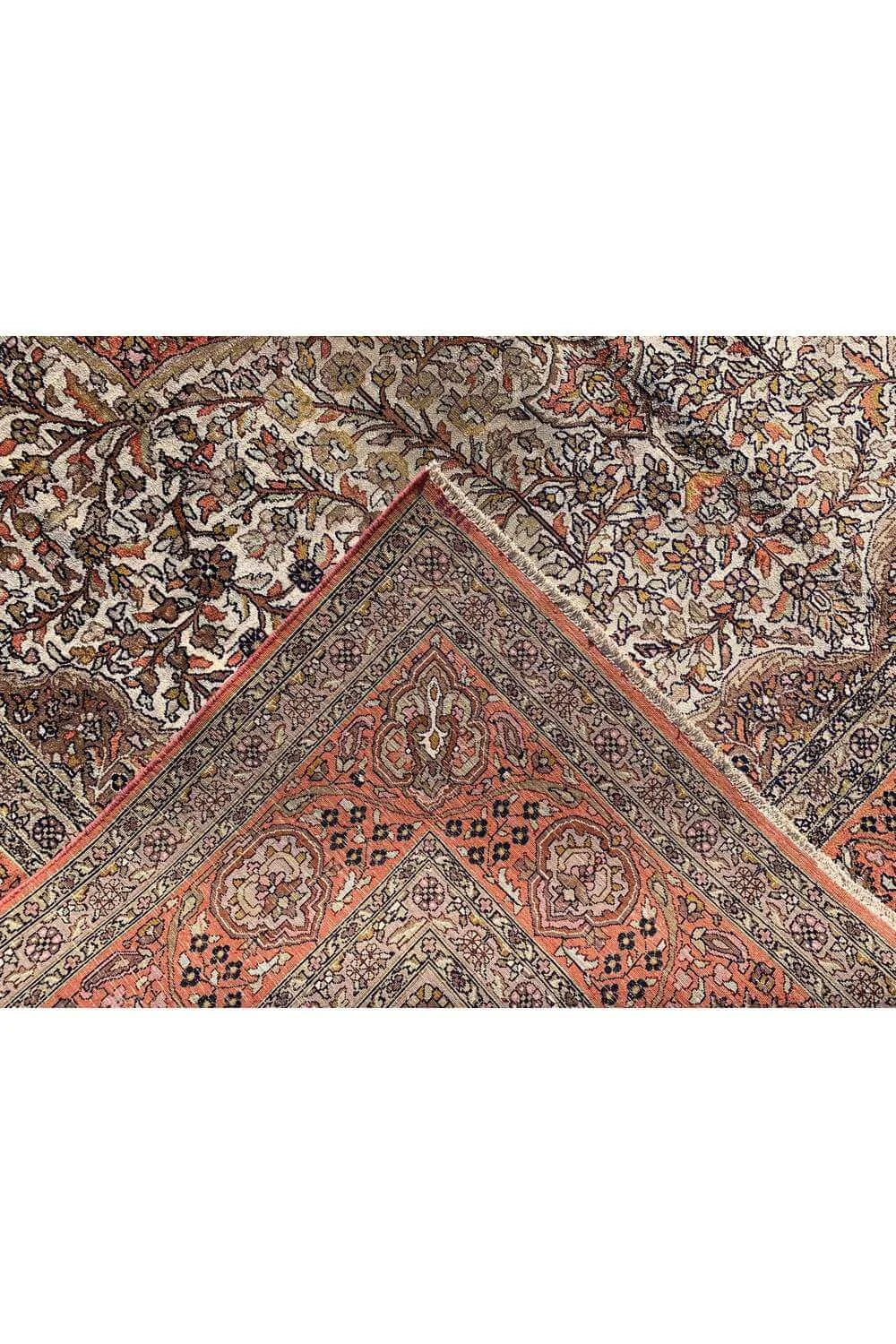 Amazing Hand Knotted Vintage Kashmiri Silk Area Rug 9.11 x 6.10 Ft