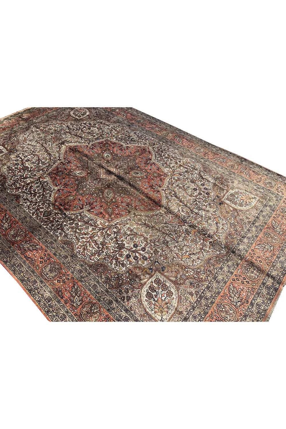 Amazing Hand Knotted Vintage Kashmiri Silk Area Rug 9.11 x 6.10 Ft