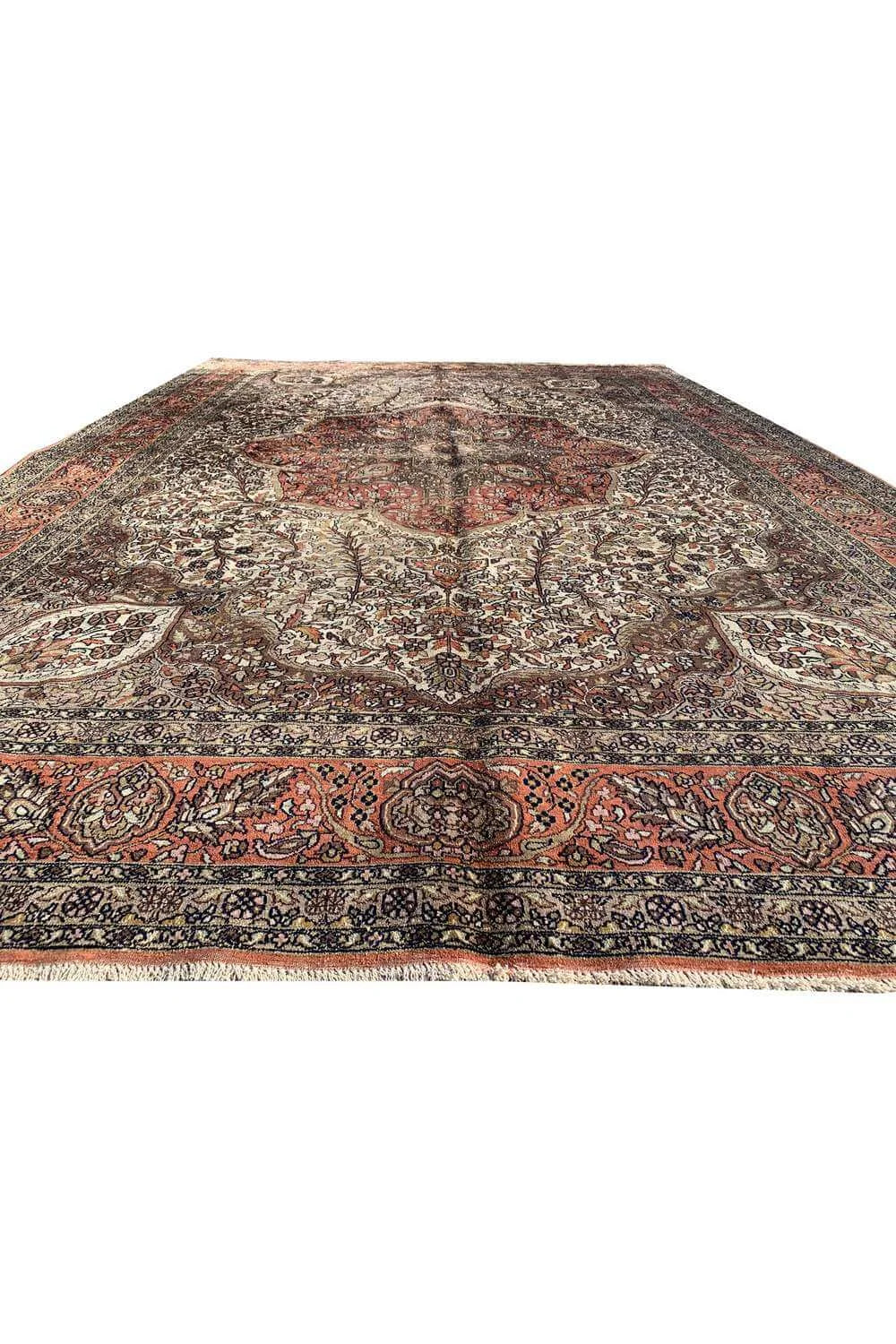 Amazing Hand Knotted Vintage Kashmiri Silk Area Rug 9.11 x 6.10 Ft