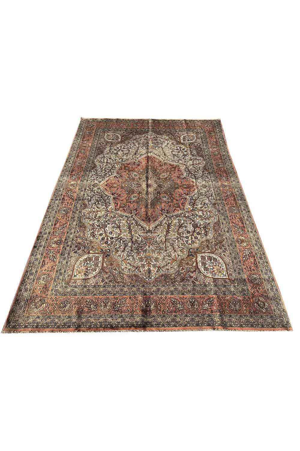 Amazing Hand Knotted Vintage Kashmiri Silk Area Rug 9.11 x 6.10 Ft
