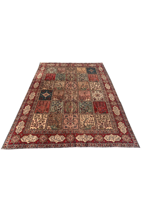 Authentic Hand Knotted Vintage Bakhtiyar Pictorial Wool Area Rug 11.11 x 9.0 Ft