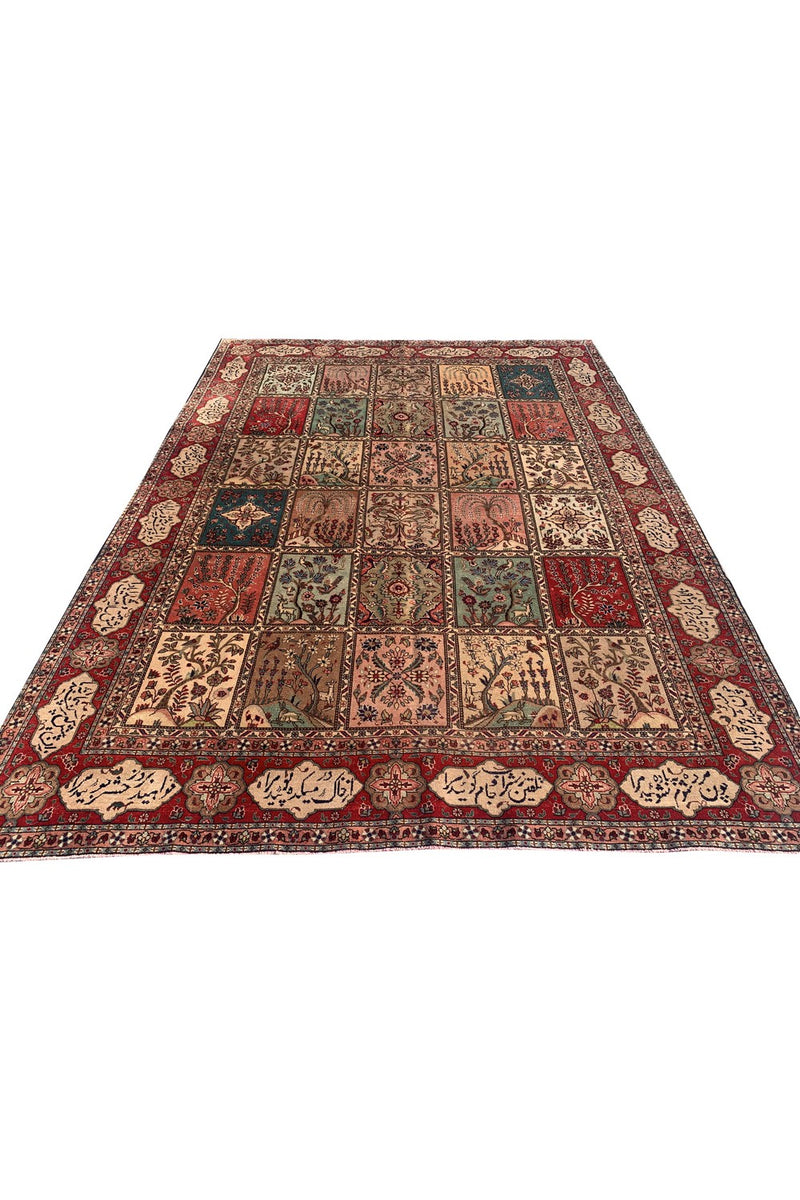 Authentic Hand Knotted Vintage Bakhtiyar Pictorial Wool Area Rug 11.11 x 9.0 Ft