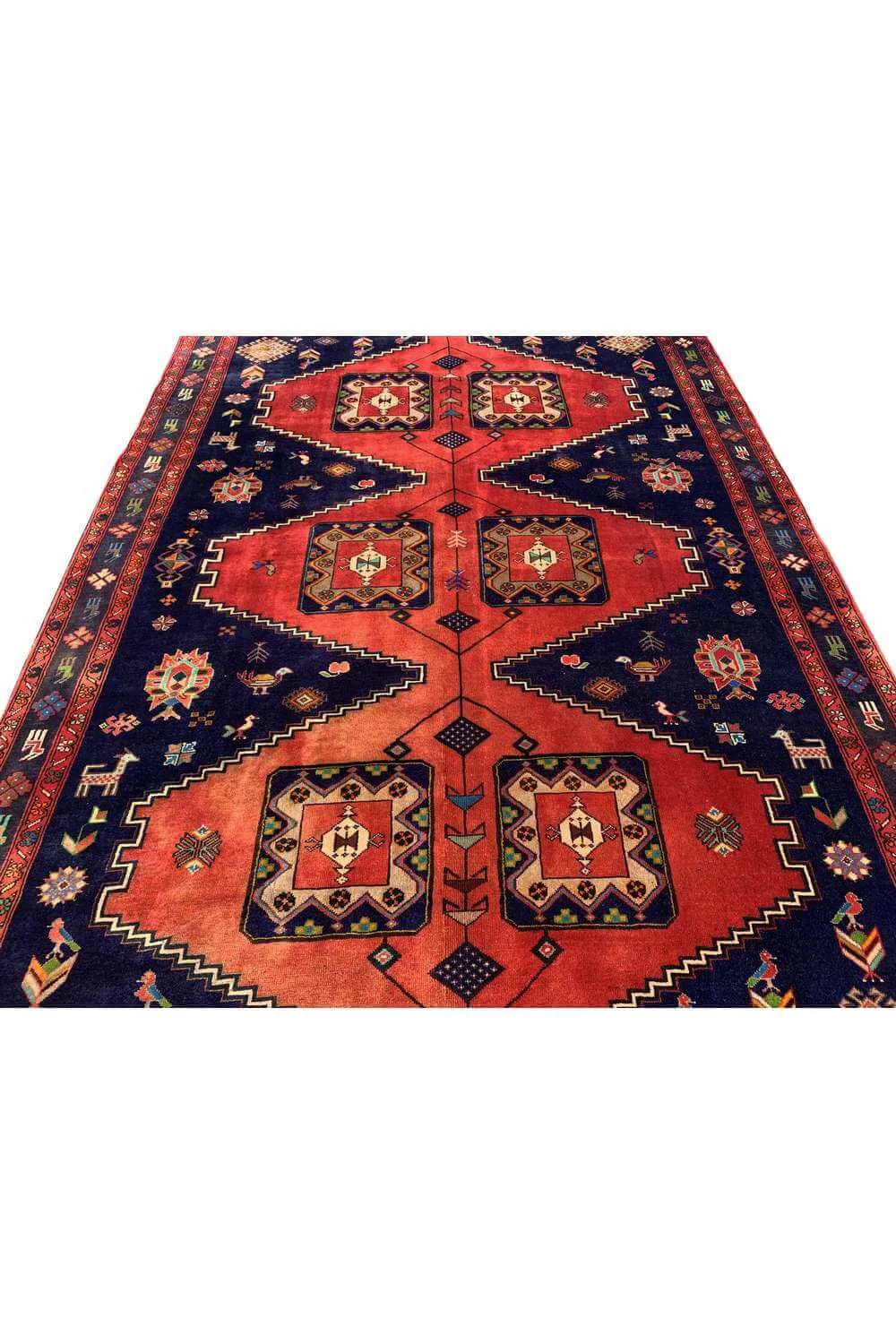 Amazing Hand Knotted Vintage Wiss Baghtiyaar Pictorial Wool Area Rug 9.11 x 6.11 Ft