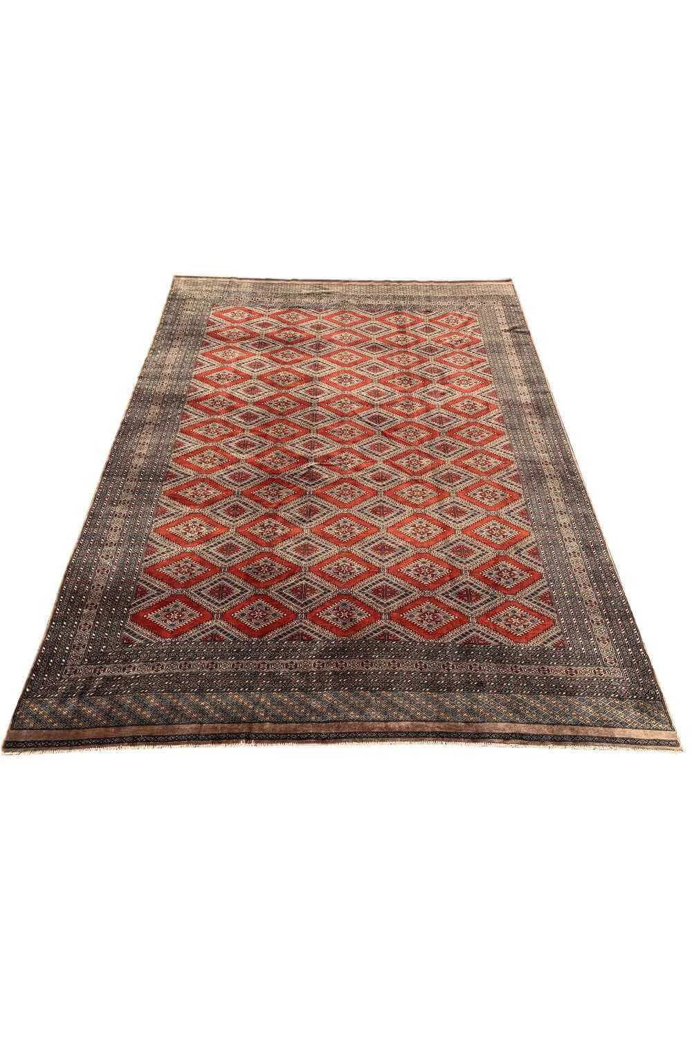 Amazing Hand Knotted Vintage Pakistani Bokhara Jhaldar Wool Area Rug 11.2 x 8.6 Ft