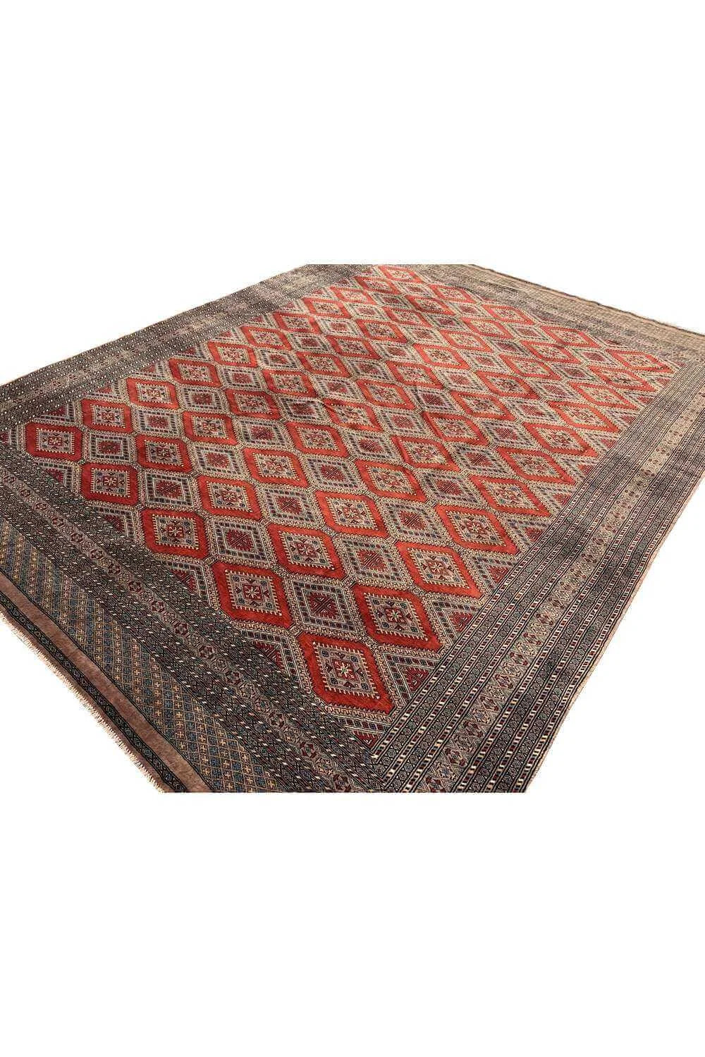 Amazing Hand Knotted Vintage Pakistani Bokhara Jhaldar Wool Area Rug 11.2 x 8.6 Ft