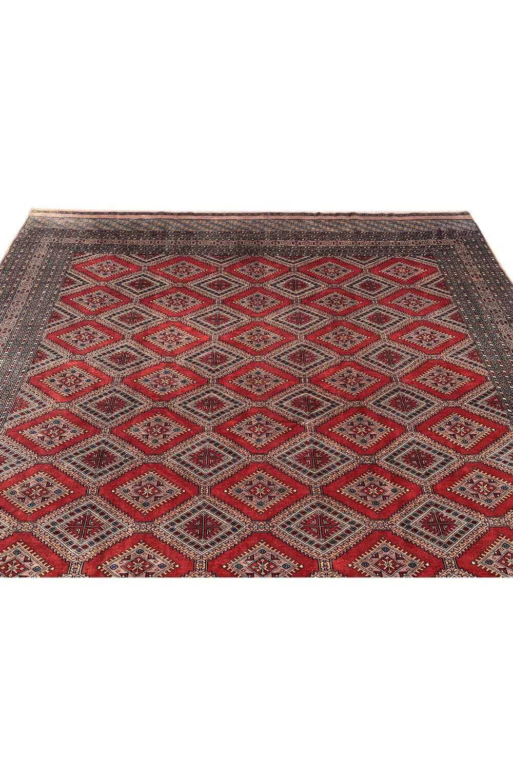 Amazing Hand Knotted Vintage Pakistani Bokhara Jhaldar Wool Area Rug 11.2 x 8.6 Ft
