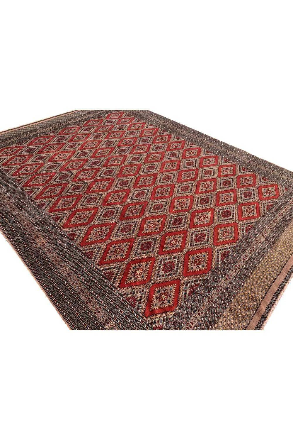 Amazing Hand Knotted Vintage Pakistani Bokhara Jhaldar Wool Area Rug 11.2 x 8.6 Ft