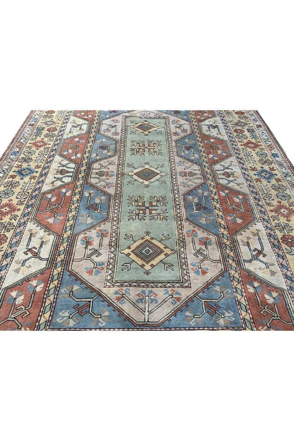 Amazing Hand Knotted Vintage Turkish Wool Area Rug 12.2 x 8.5 Ft