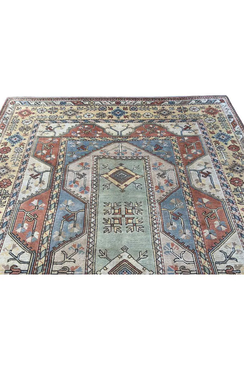 Amazing Hand Knotted Vintage Turkish Wool Area Rug 12.2 x 8.5 Ft