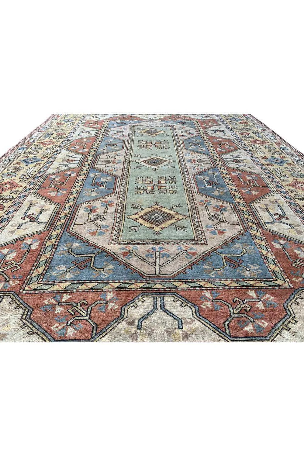 Amazing Hand Knotted Vintage Turkish Wool Area Rug 12.2 x 8.5 Ft
