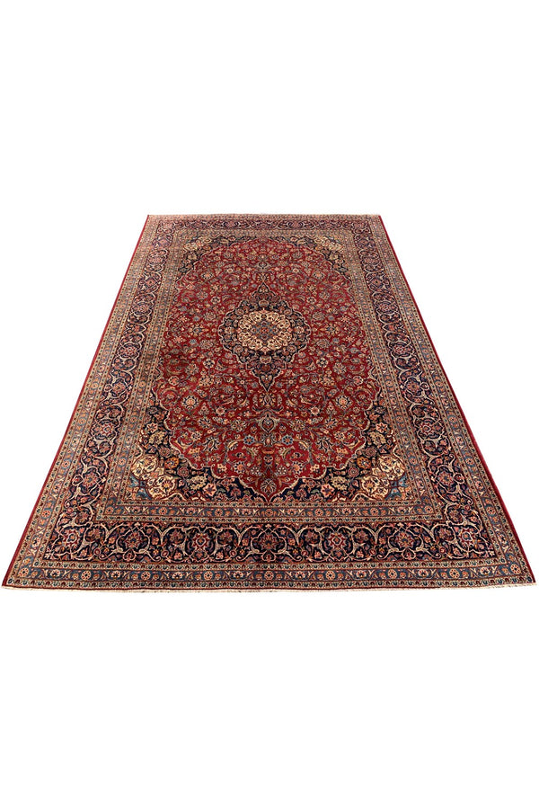 Amazing Hand Knotted Vintage Qashoun Wool Area Rug 12.11 x 8.5 Ft