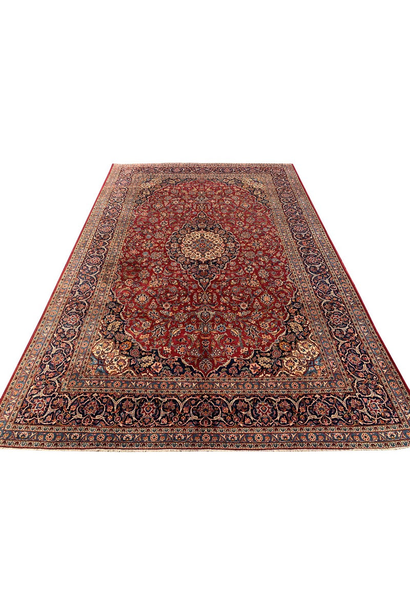 Amazing Hand Knotted Vintage Qashoun Wool Area Rug 12.11 x 8.5 Ft