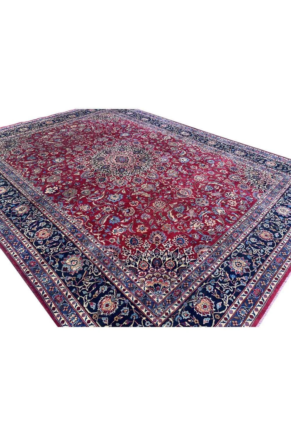 Amazing Hand Knotted Vintage Qashoun Wool Area Rug 12.11 x 9.9 Ft