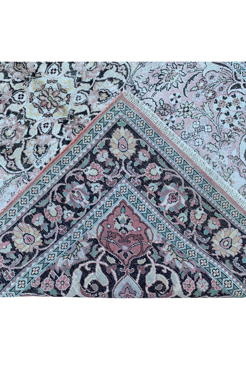 AUTHENTIC HAND KNOTTED VINTAGE KASHMIRI SILK AREA RUG 6.0 X 4.1 FT (659 GER)