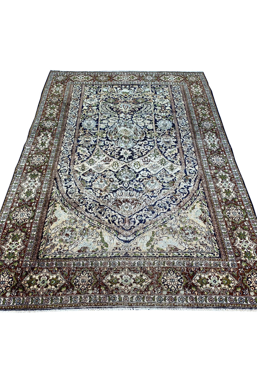 DISTRESSED HAND KNOTTED VINTAGE KASHMIRI SILK AREA RUG 5.9 X 4.0 FT (668 GER)