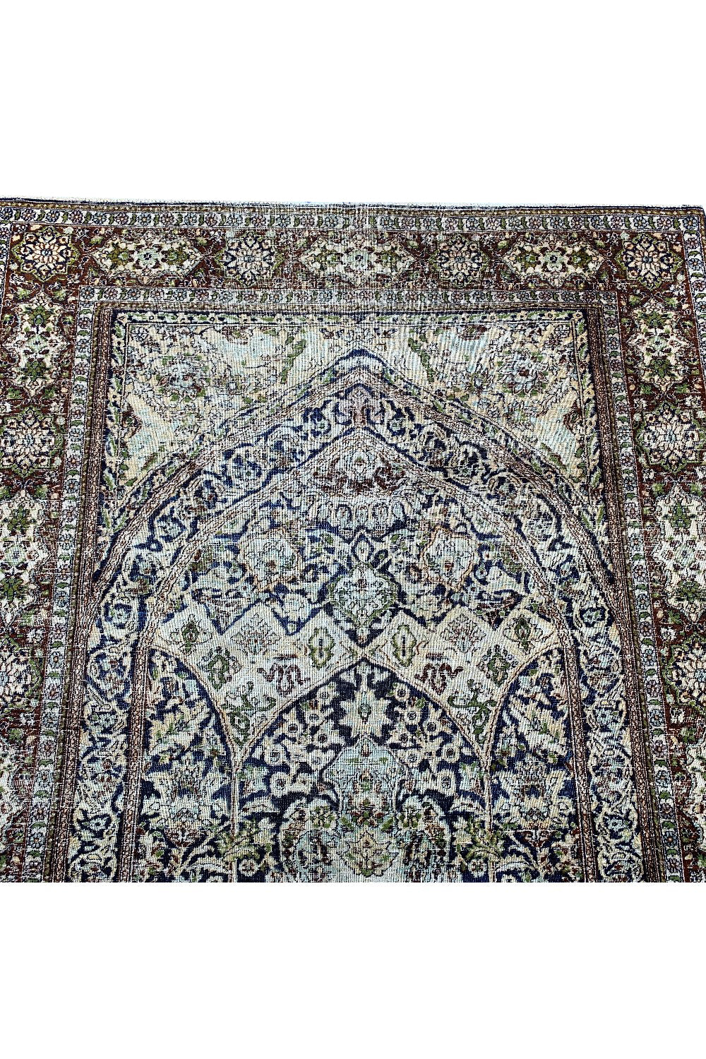 DISTRESSED HAND KNOTTED VINTAGE KASHMIRI SILK AREA RUG 5.9 X 4.0 FT (668 GER)