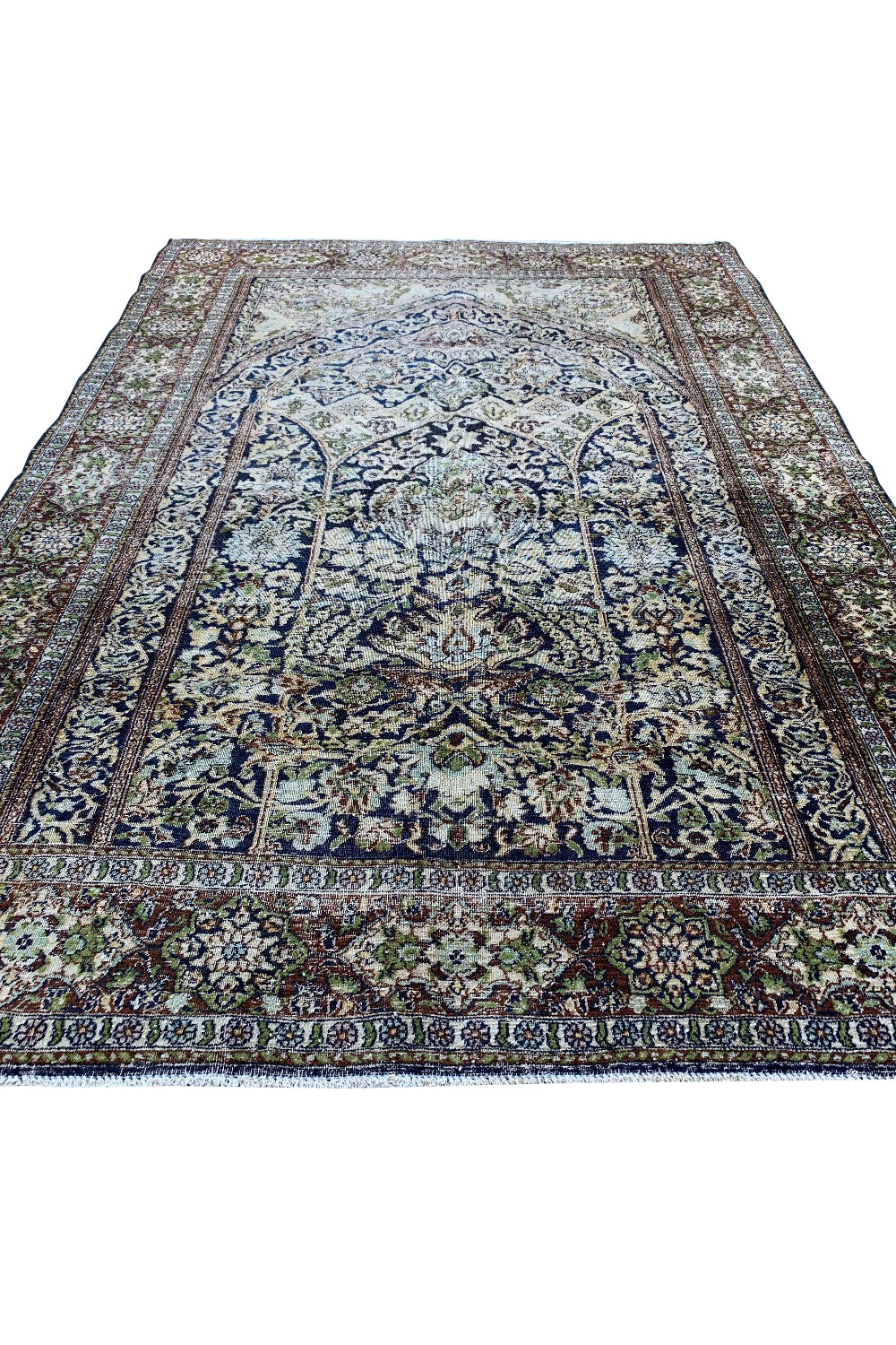 DISTRESSED HAND KNOTTED VINTAGE KASHMIRI SILK AREA RUG 5.9 X 4.0 FT (668 GER)