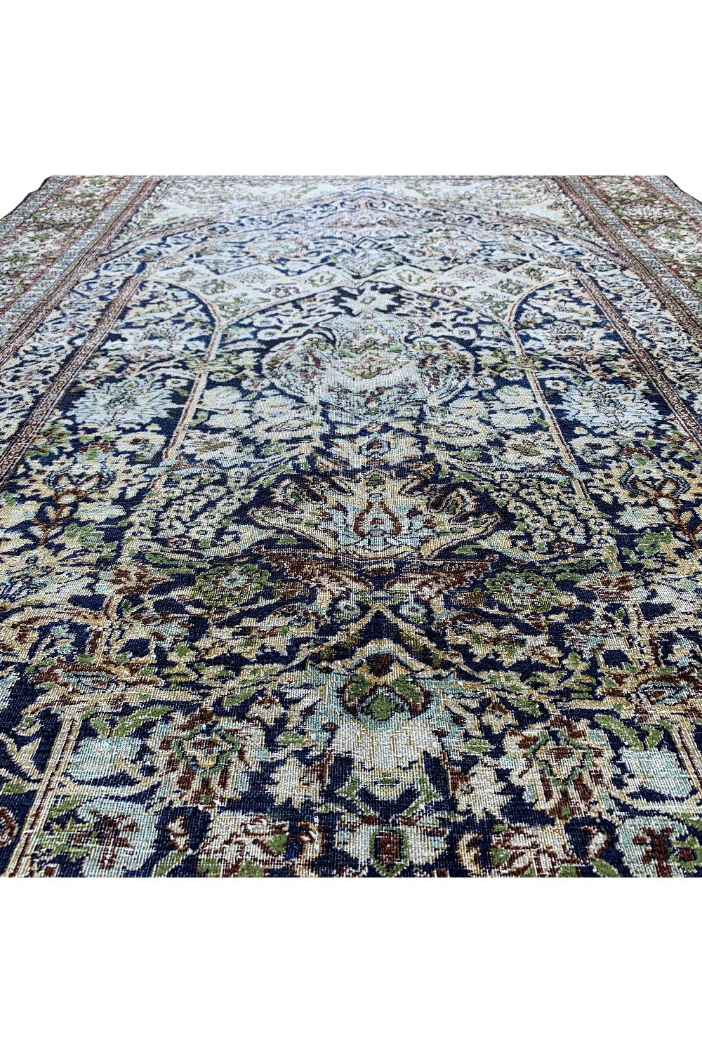DISTRESSED HAND KNOTTED VINTAGE KASHMIRI SILK AREA RUG 5.9 X 4.0 FT (668 GER)