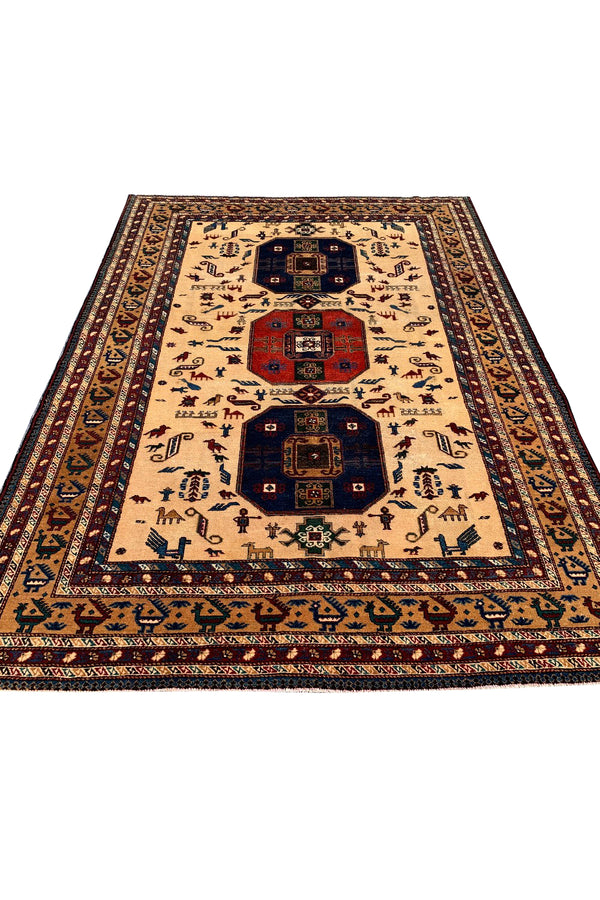 DISTRESSED HAND KNOTTED VINTAGE PICTORIAL SHRZ WOOL AREA RUG 10.9 X 7.6 FT (462 GER)